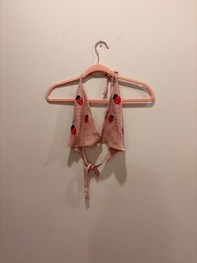 Vintage Pink Strawberry Knit Crop Top